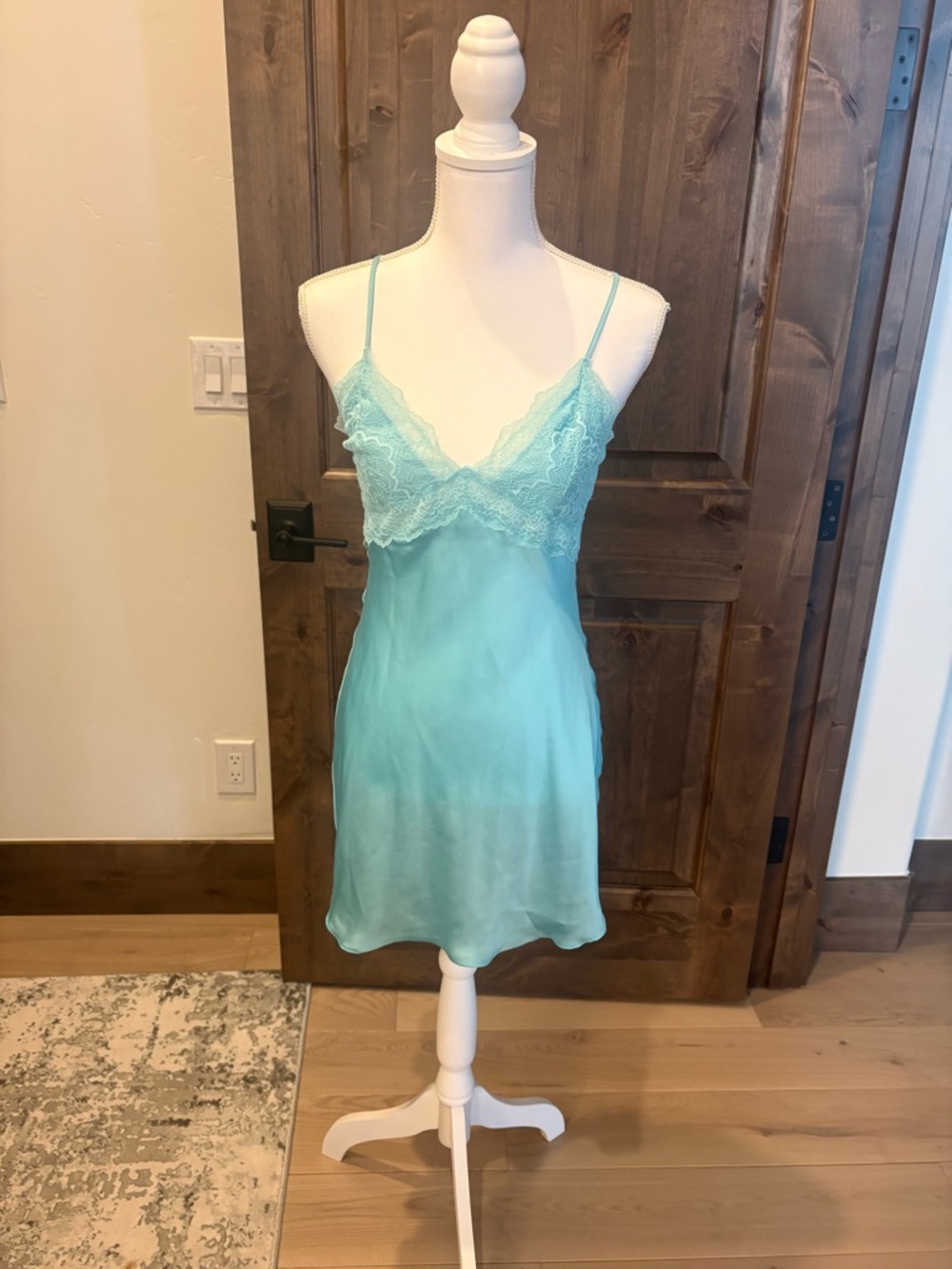 Victoria's Secret Light Aqua Satin Lace Slip Dress